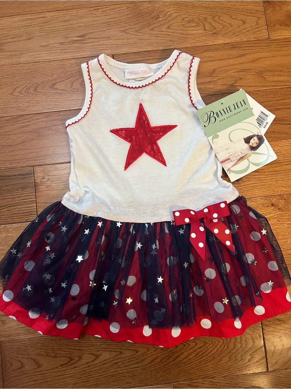 NWT Bonnie Baby 18M Patriotic Star Tulle Dress Red White Blue Fourth of July
